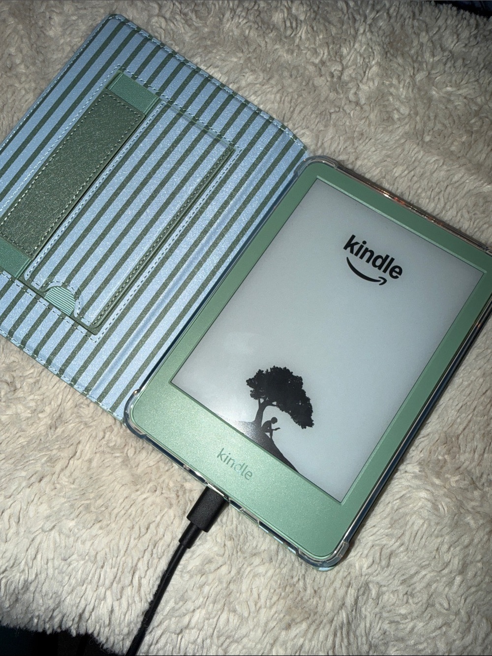 Amazon Kindle 2024 Matcha 16GB + Stori Spearmint Stripe Case Bundle 💚🩵